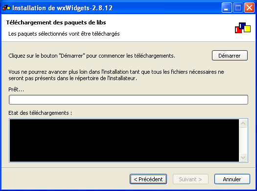 Installateur wxWidgets 2.8.12 - Téléchargement des paquets à installer