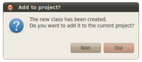 Assistant Code::Blocks Nouvelle Classe sous Linux - Confirmation d'ajout au projet