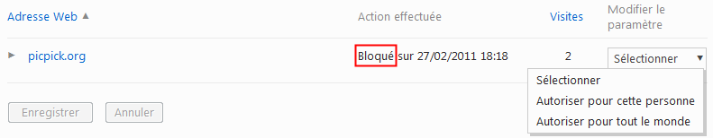 Modification de paramétrage depuis le rapport d'activité