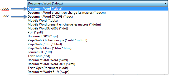 Choisir entre doc et docx.
