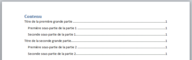 Sommaire automatique.