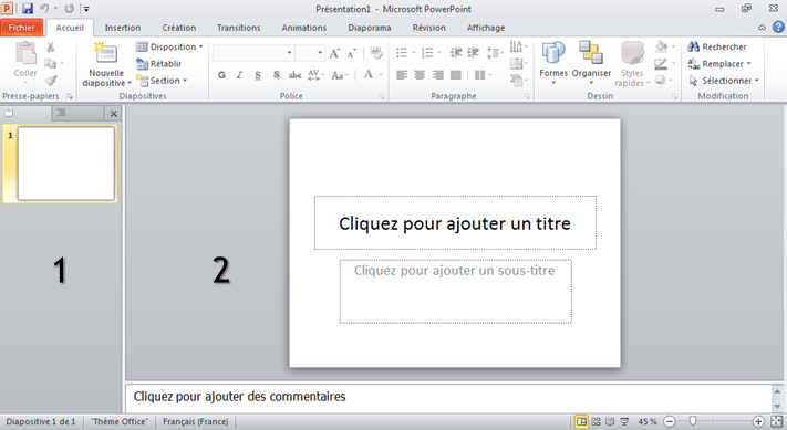 Interface de PowerPoint.