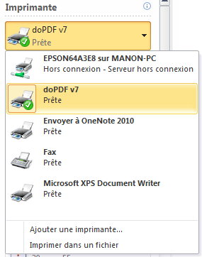 Choix de l'imprimante à utiliser.
