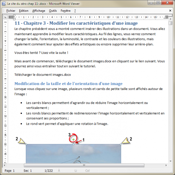 Le document est ouvert dans la visionneuse Word 2010