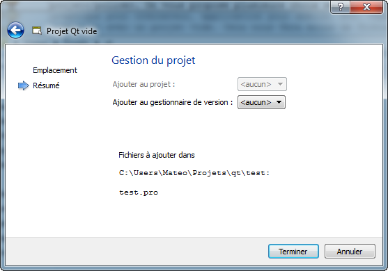 Nouveau projet (gestionnaire de version)