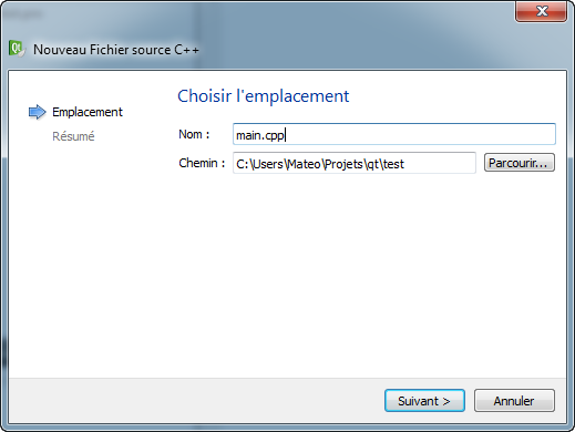 Ajout de fichier source (choix du nom)