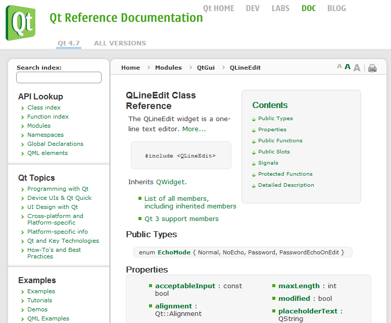 Documentation de QLineEdit