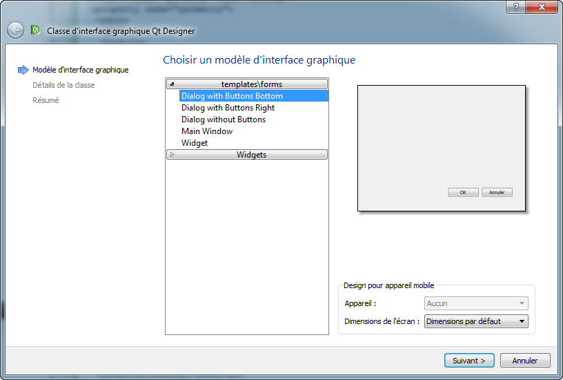 Choix du type de fenêtre