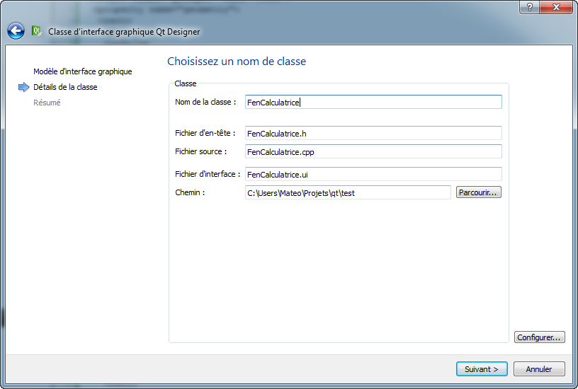 Choix du nom de la classe