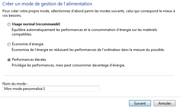 Création d'un mode de gestion de l'alimentation