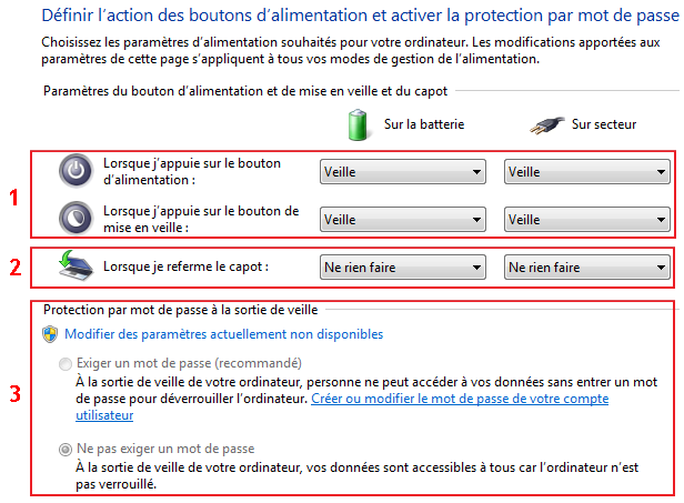 Options indépendantes du mode