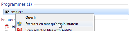 Lancer cmd.exe en tant qu'administrateur