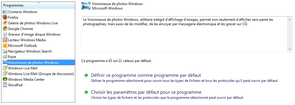 Description de la visionneuse de photos