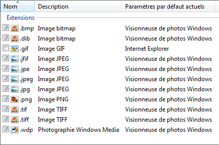 Extensions à ouvrir dans la visonneuse de photos