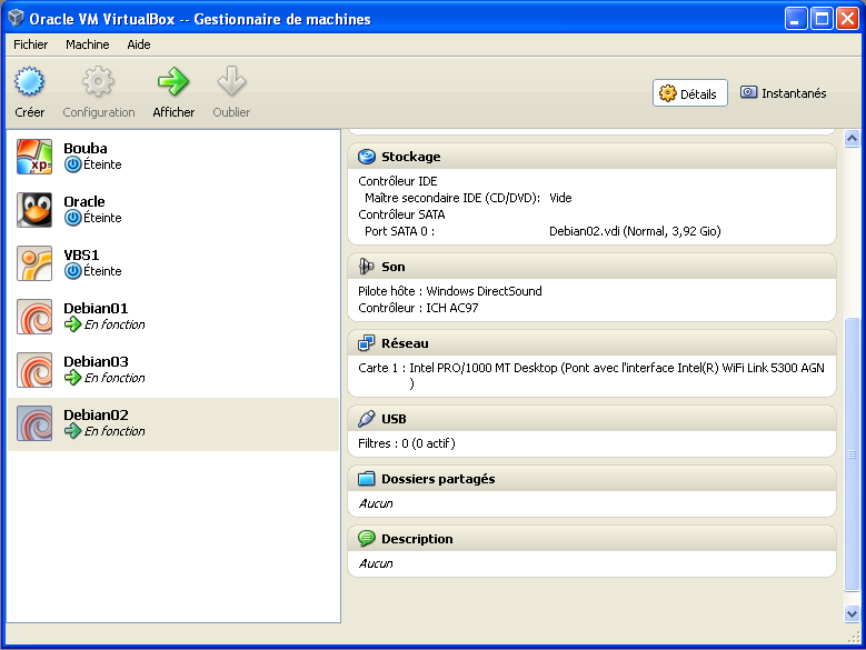 3 machines virtuelles Virtualbox