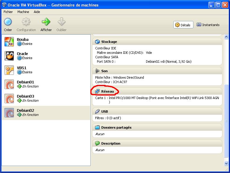virtualbox réseau