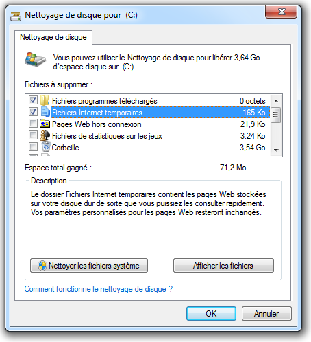 Choix des fichiers à nettoyer