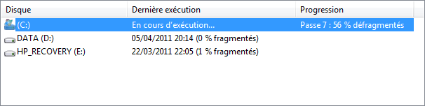 Défragmentation en cours