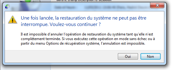 Avertissement avant la restauration