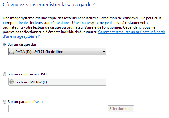 Où enregistrer la sauvegarde