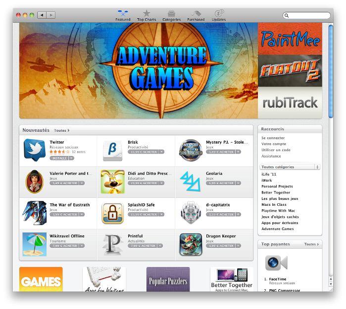 Fenêtre de l'application App Store