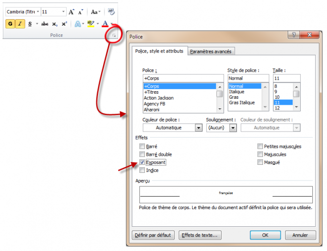Accès à l'icône Exposant