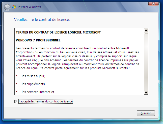 Acceptation du contrat de licence
