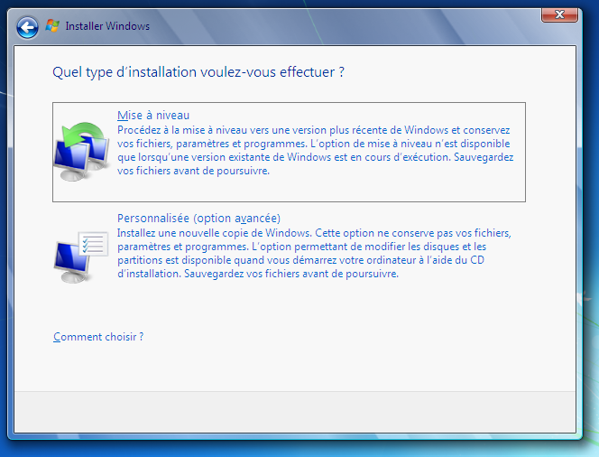 Choix du mode d'installation