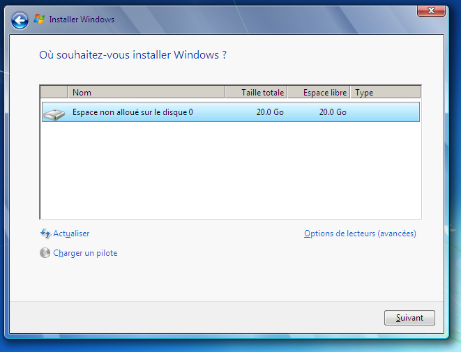 Choix de la partition sur laquelle installer le système
