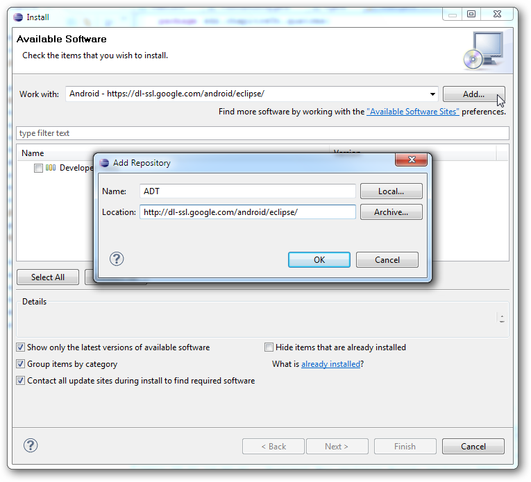 On ajoute un répertoire distant d'où seront téléchargés les sources de l'ADT