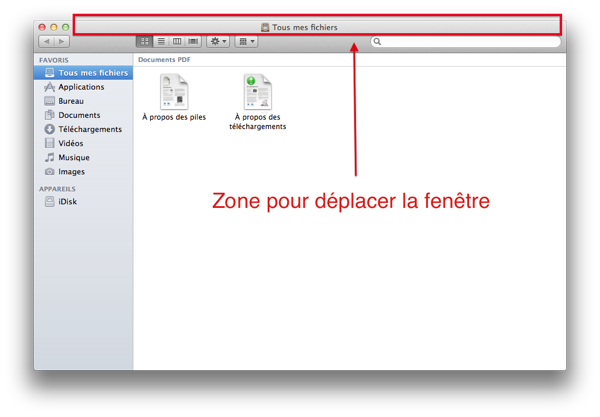 Sélectionnez le haut de la fenêtre pour déplacer celle-ci