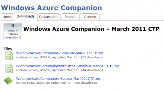 Téléchargement de Windows Azure Companion