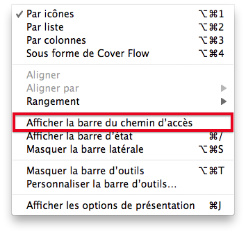 Afficher la barre du chemin d'accès