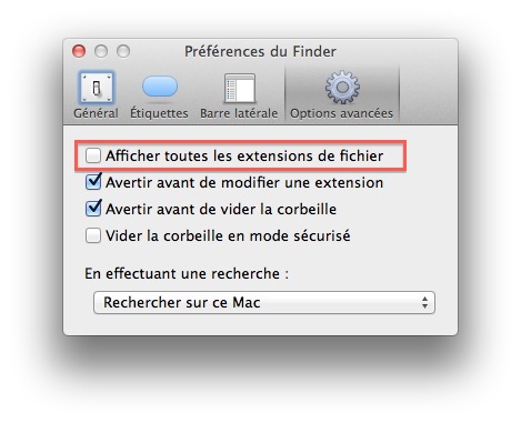 Préférences du Finder