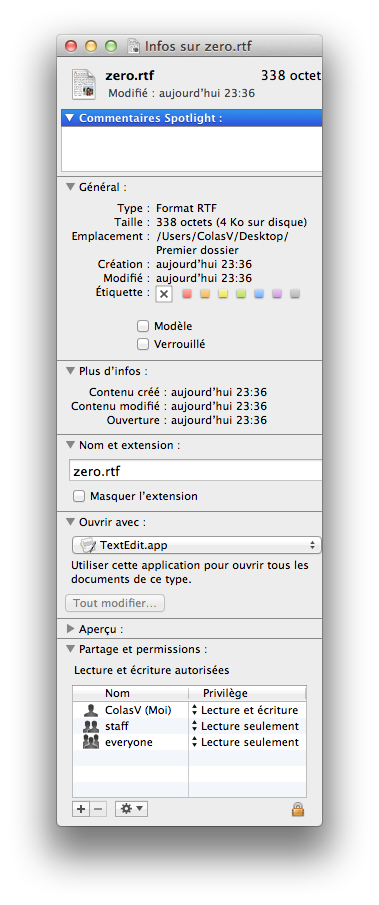 Les informations sur fichier texte (.rtf)