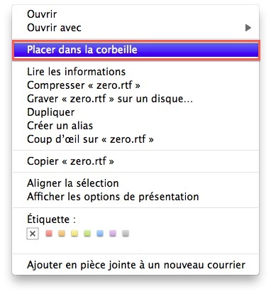 Placer un fichier dans la Corbeille grâce au clic-droit