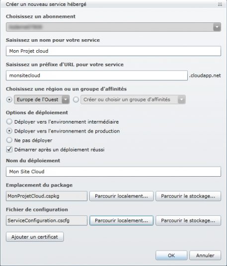 Déployer un projet Windows Azure