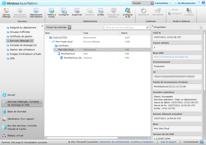 Services hébergés - Windows Azure