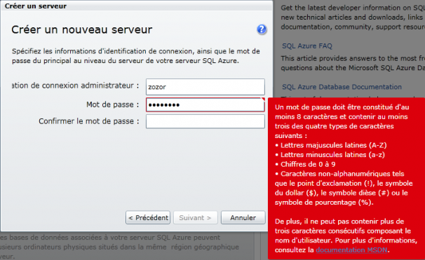 Création d'un administrateur SQL Azure