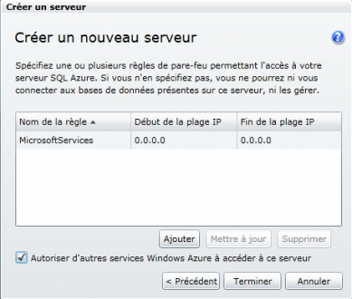 Accès au serveur SQL Azure