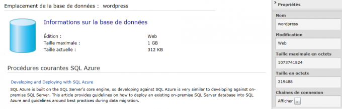 Informations sur la base de données