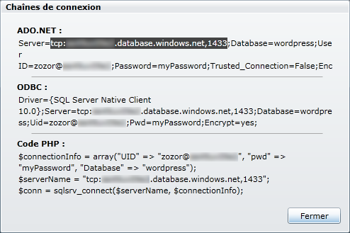 Récupérer les informations de connexion à la base de données
