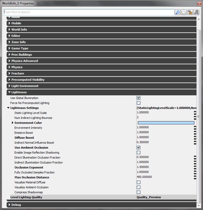 Réglages de Lightmass