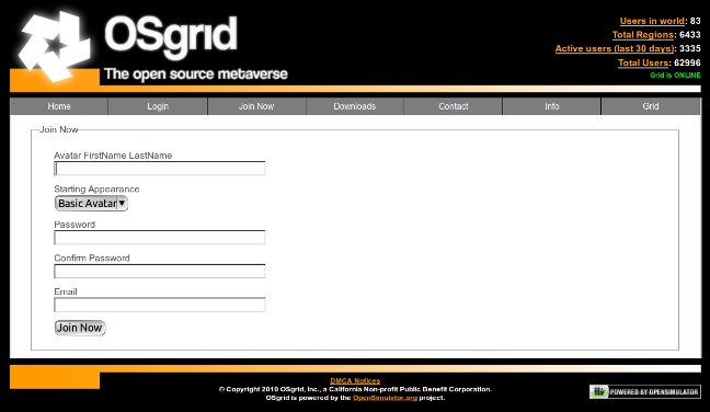 Nouvelle page inscription sur OsGrid