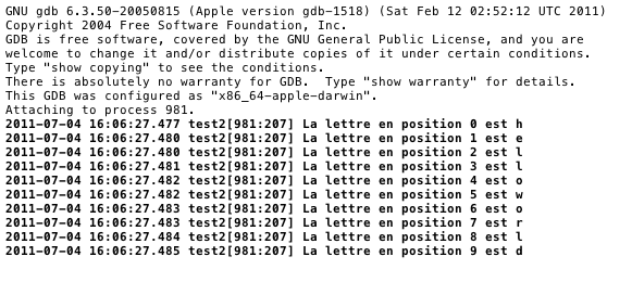 Le résultat s'affiche dans la fenêtre de débogage