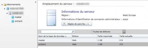 Affichage des bases de données SQL Azure