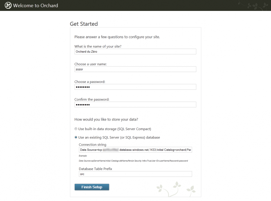 Configuration de Orchard