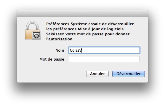 Le mot de passe est exigé pour effectuer cette opération