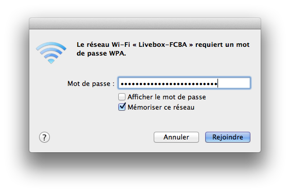 Le mot de passe Wi-Fi est exigé pour se connecter