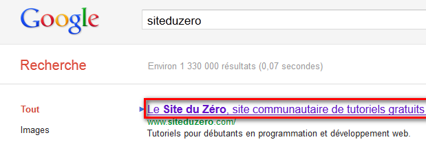 Le titre de la page apparaît dans les recherches Google